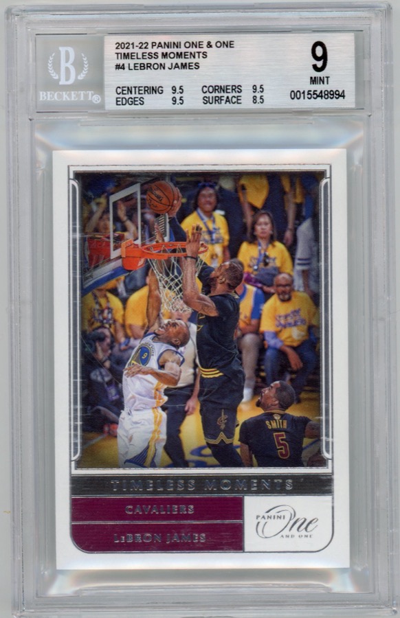 BGS 9 LeBron James Panini One Timeless Moments slab with Centering 9.5