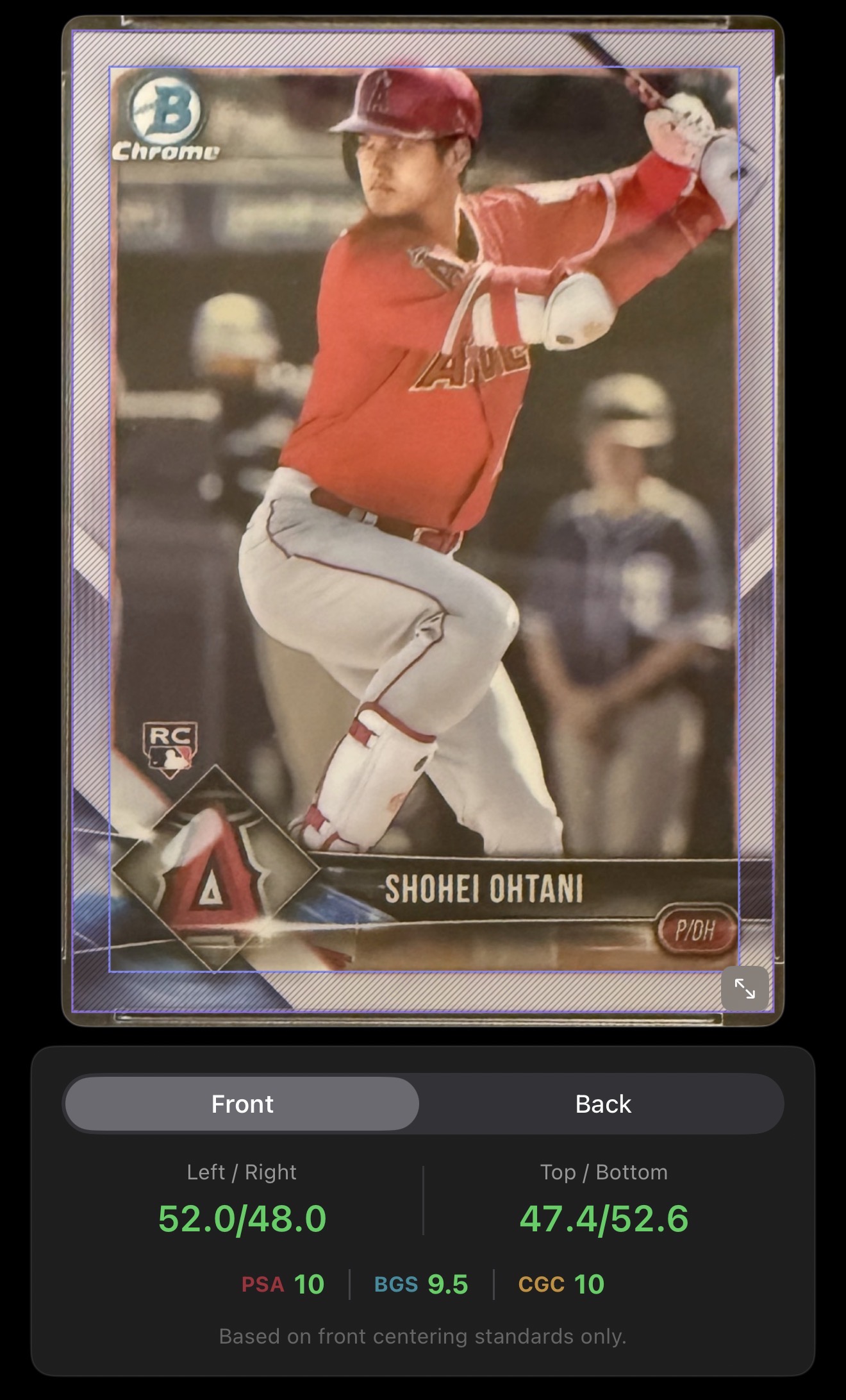 Card grading results mapped to PSA, BGS, and CGC standards